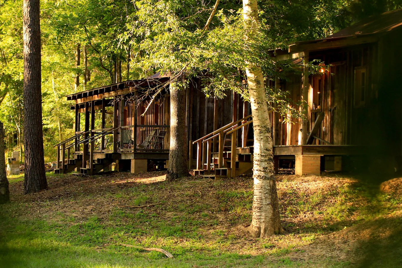 The cabins in late golden light