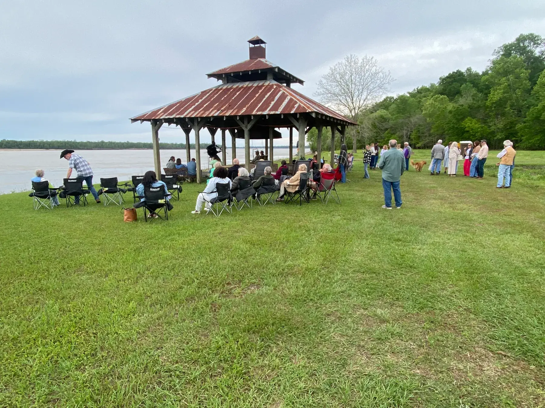 Easter Sunset Service — gathering on the lawn