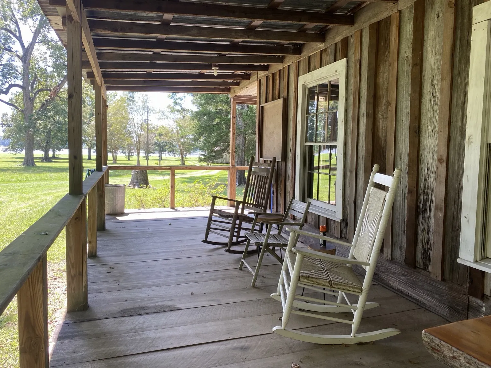 Rocking chairs on the porch of the Library
